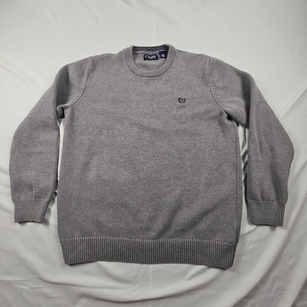 Mens 100% Cotton Knit Crew Neck Pullover Sweater Grey Size Large by Chaps